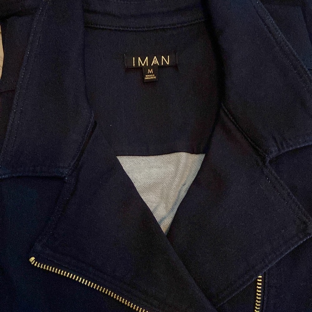IMAN Denim Moto Jacket Dark Indigo Medium - Picture 3 of 12